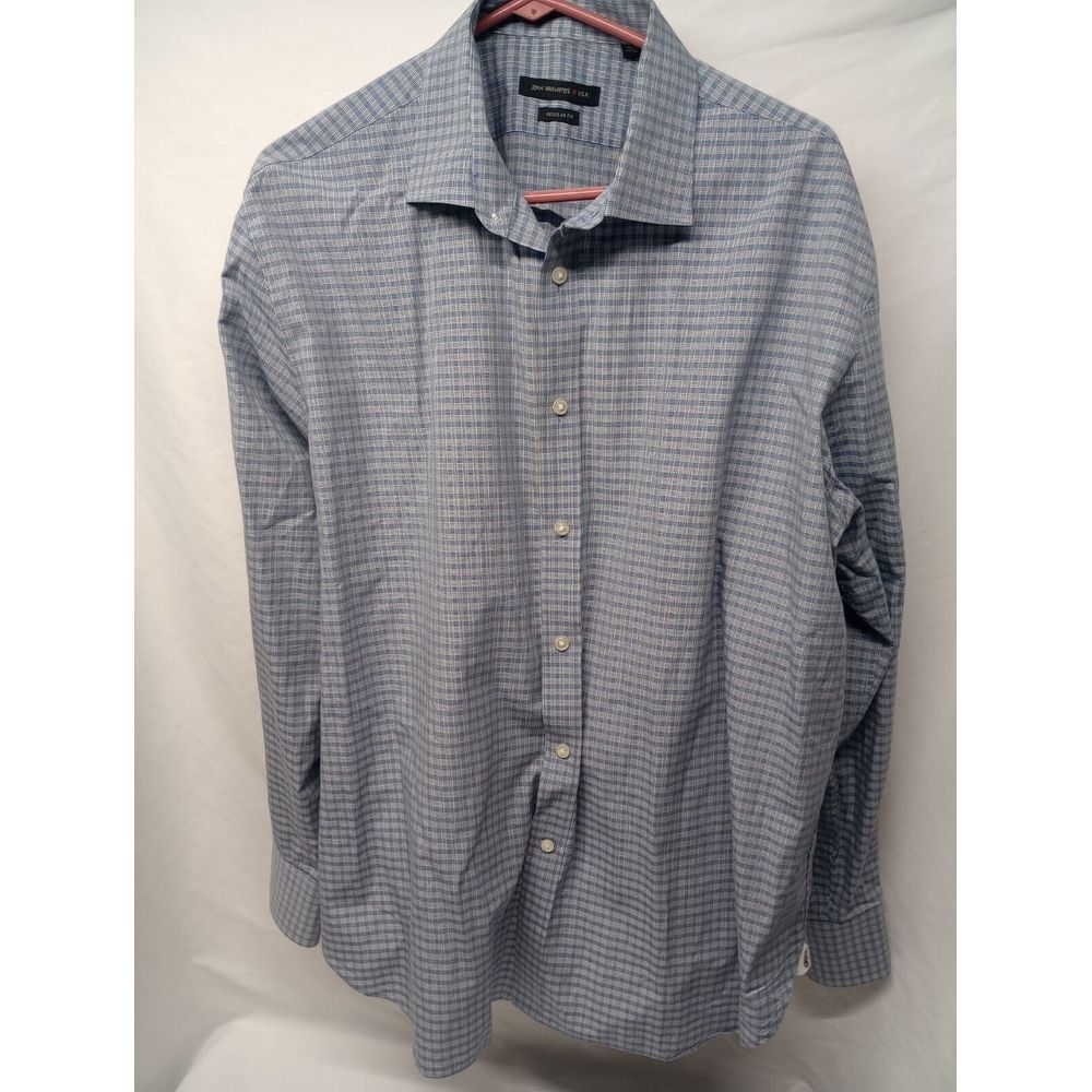 John Varvatos Mens Button Up‎ Shirt 17.5 X 34/35 Blue Plaid Long Sleeve